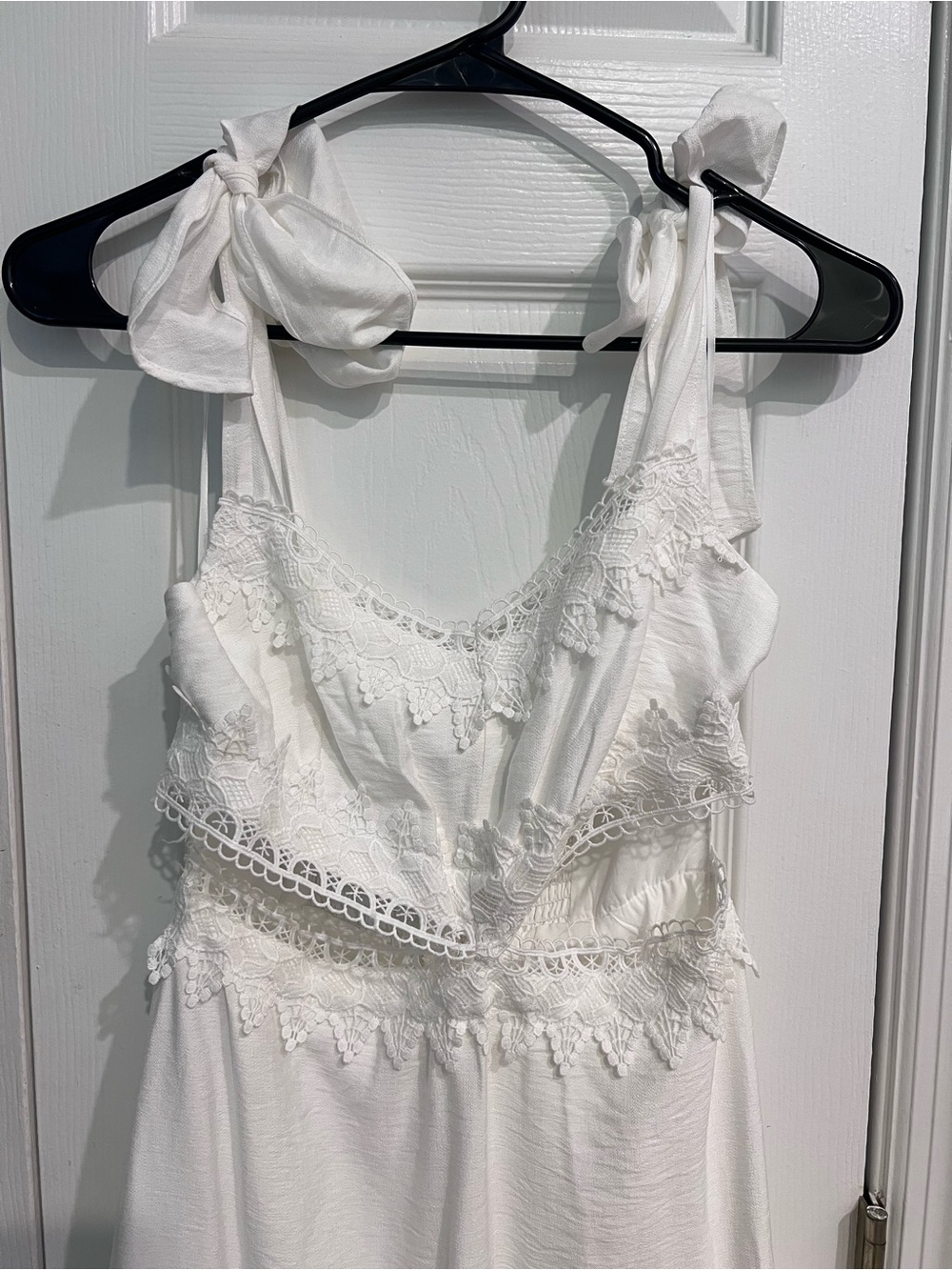 White Lace-Trim Tie-Strap Slip Dress